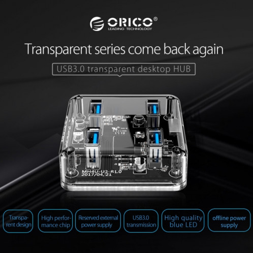 ORICO MH4U-100 USB 3.0 bureau transparent avec câble micro USB de 100 cm SO1222688-014