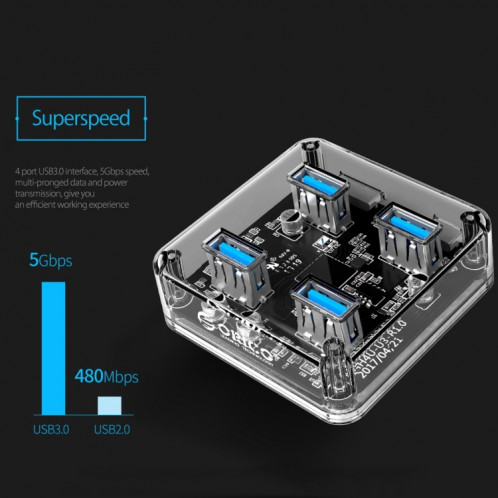 ORICO MH4U-100 USB 3.0 bureau transparent avec câble micro USB de 100 cm SO1222688-014