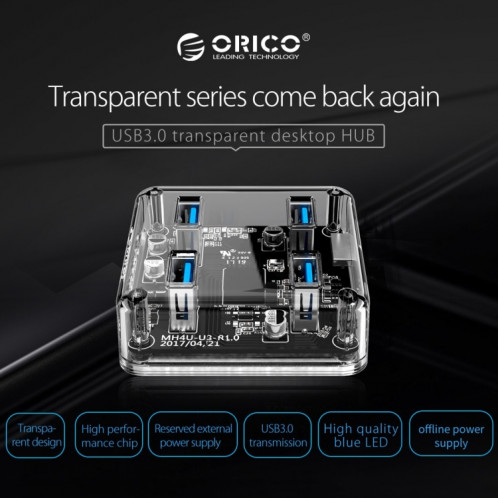 ORICO MH4U-30 USB 3.0 bureau transparent avec câble micro USB 30cm SO12231515-014