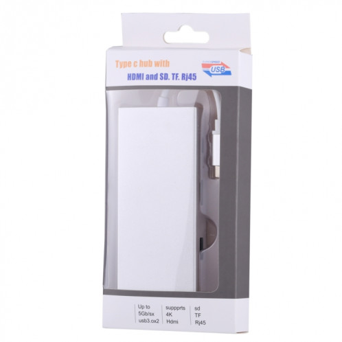 Adaptateur de lecteur de carte USB-C / Type-C vers HDMI et RJ45 & 2 x USB 3.0 et SD & Micro SD HUB avec chargement USB-C / Type-C, pour Macbook / Nouveau Macbook Pro / Huawei Matebook SH1265454-05