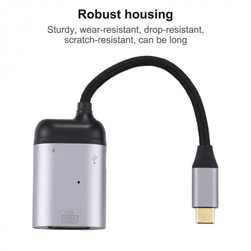 Câble adaptateur de synchronisation de données USB-C / Type-C vers VGA + DP 4K UHD SH13491004-06