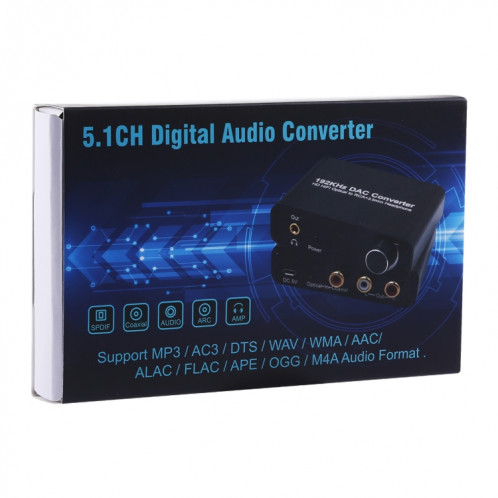 192KHz DAC Converter HD HIFI optique à RCA + 3.5mm casque audio 5.1 canaux numérique convertisseur audio avec contrôle du volume SH13561159-010
