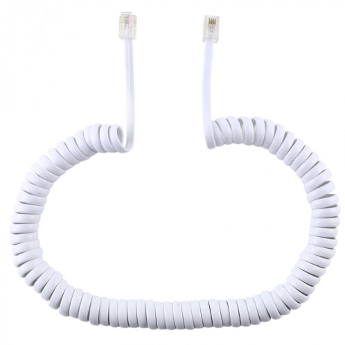 Câble de cordon de câble de bobine d'extension téléphonique à ressort RJ11 mâle à 4 noyaux, longueur extensible: 2 m (blanc) SH380W944-04