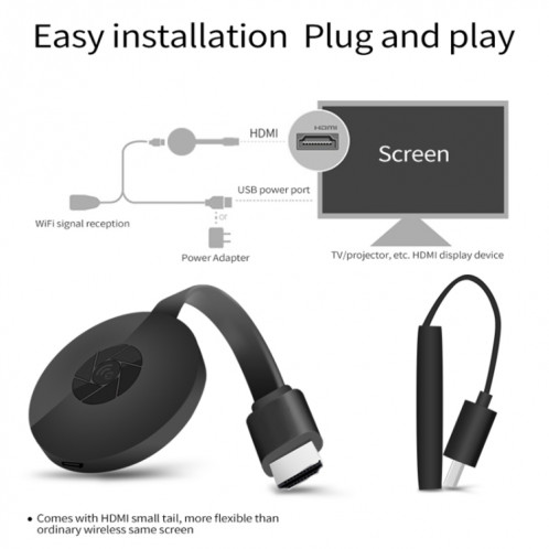 MiraScreen G2 WiFi WiFi WiFi Dongle Récepteur Dongle Airplay Miracast DLNA 4K UHD RK3660 TV Stick pour iPhone, Samsung et autres smartphones (Noir) SH504B405-08