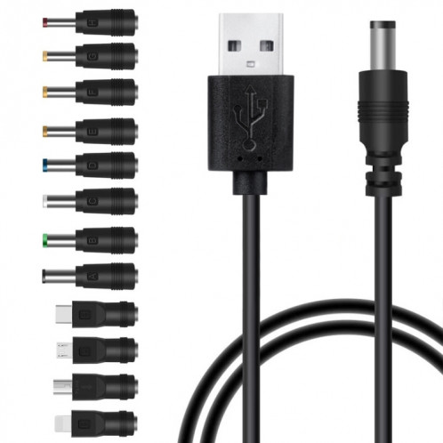 Cordon d'alimentation 12 en 1 DC Câble d'alimentation USB Multi-fonction Câble de charge USB (noir) SH15131354-07