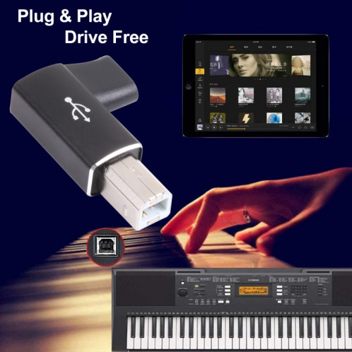 USB-C / TYPE C femelle à l'adaptateur masculin MIDI USB 2.0 B pour instrument électronique / imprimante / scanner / piano (noir) SH514B1403-07