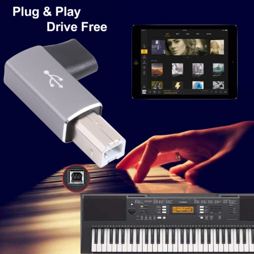 USB-C / Type C femelle à l'adaptateur masculin MIDI USB 2.0 B pour instrument électronique / imprimante / scanner / piano (gris) SH514H1054-07