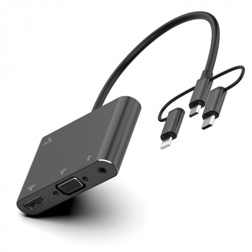 7585B 3 en 1 micro USB / 8 broches / type-C à VGA / HDTV / AV Adaptateur HD Mobile HD Screen Acteur (Noir) SH601B1438-08