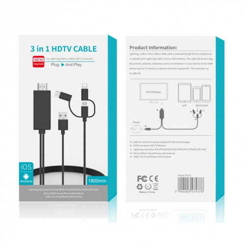 OT-7537S 3 en 1 1080P Mobile HD Screen Player Câble HDTV SH16031202-06
