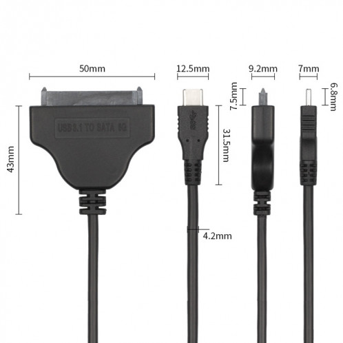 USB Type-C / USB-C à SATA 2 7 + 15 Câble d'entraînement facile, longueur: 20cm SH66161113-07