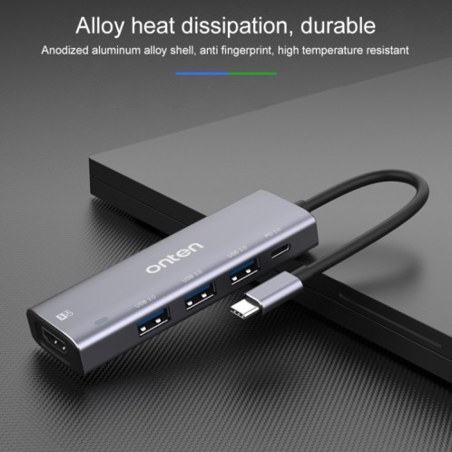 ONTEN OT-95123 5 en 1 Station d'accueil HDMI Type-C + USB + HDMI, Longueur du câble: 145mm (argent) SO672S13-016