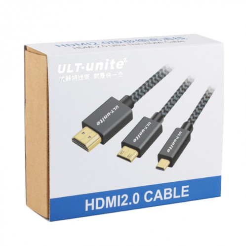 Tête plaquée or ult-unite HDMI 2.0 Homme à câble tressé en nylon mâle, longueur de câble: 3m (noir) SU676B118-06