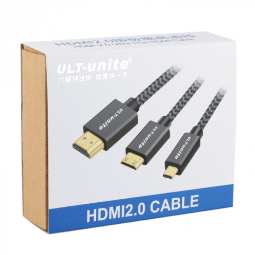 Tête plaquée doré ultime HDMI 2.0 mâle à mini câble tressé en nylon mâle HDMI, longueur de câble: 1,2 m (noir) SU677B1508-06