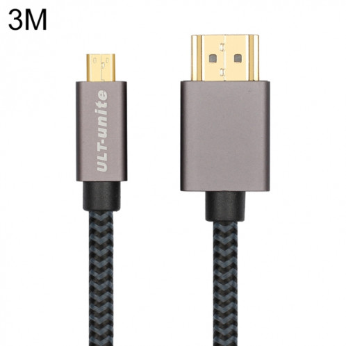TÊTE HDMI HDMI HEDMI TÊTE HDMI à Micro HDMI Câble tressé Nylon mâle, Longueur du câble: 3M (Noir) SU701B1396-06