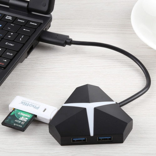 Adaptateur de concentrateur USB 3.0 à 4 ports Super Speed ​​5 Gbps, longueur de câble: environ 20 cm (noir) SH17741642-08