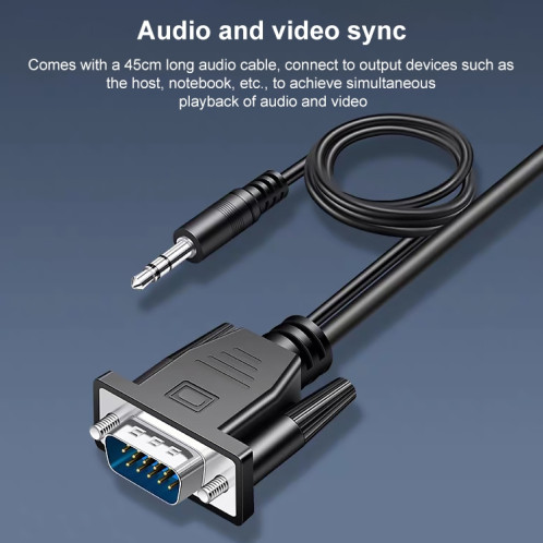 Convertisseur femelle HDCO-VGAM2 1080P VGA mâle à HDMI avec câble audio de 3,5 mm SH17841409-07