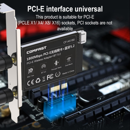 Comfast CF-AX180 1800MBPS PCI-E Bluetooth 5.2 Carte réseau sans fil WiFi 6 sans dissipateur de chaleur SC1788308-07