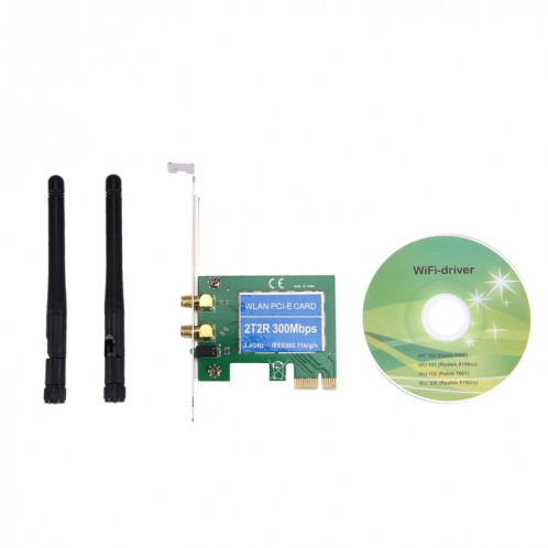 Carte réseau LAN sans fil PCI Express 300Mbps avec 2 antennes, normes IEEE 802.11b / 802.11g / 802.11n SC189844-08