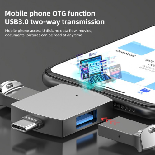 4 sur 1 8 broches + USB-C / Type-C Mâle à USB 3.0 + USB Female Lecteur de carte OTG OTG SH19051621-07