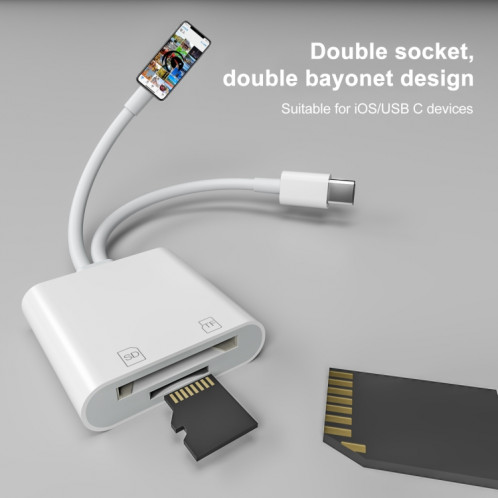 NK-101Y ST Pro 8 broches + USB-C / Type-C à l'adaptateur de caméra de carte SD / TF SH19061732-07