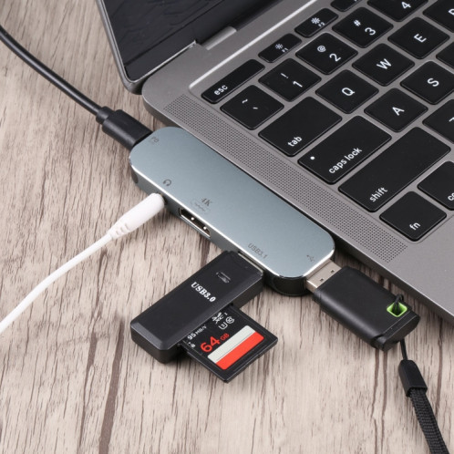 5 in 1 USB-C / Type-C Male to PD USB-C / Type-C Charging + 3.5mm AUX + 4K HDMI + USB 3.1 + USB Female Adapter SH19231535-04
