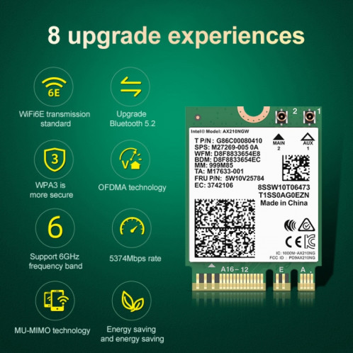 Comfast AX210 VPRO-M 5374MBPS Bluetooth 5.2 Carte de réseau sans fil Tri-Band SC1940659-07