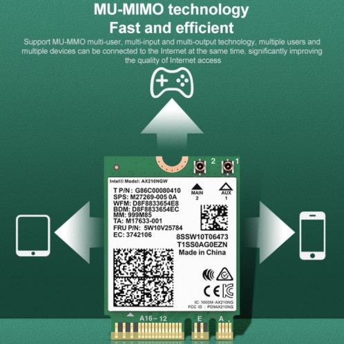 Comfast AX210 VPRO-M 5374MBPS Bluetooth 5.2 Carte de réseau sans fil Tri-Band SC1940659-07