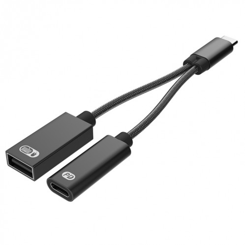 TA2Q USB-C / TYPE-C Homme à PD 60W USB-C / Type-C Chargement + Adaptateur OTG femelle USB 2.0 (Noir) SH956B1570-07