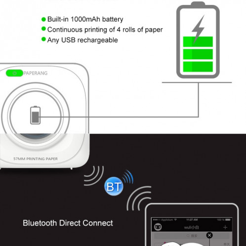 PAPERANG P1 Portable Bluetooth Printer Imprimante de connexion sans fil pour téléphone photo thermique SH2003255-08