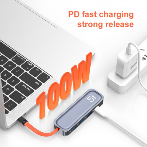 Rock TR21 USB-C / TYPE-C à HDMI + USB3.0 x 3 + PD 4K 60Hz 5 en 1 station d'accueil SR20061542-07