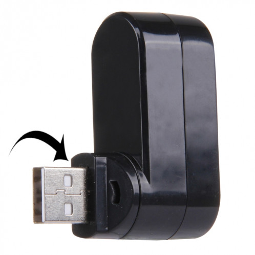 Rotation de 180 degrés tête USB 3 Ports USB 2.0 Portable HUB (Noir) S1010B521-06