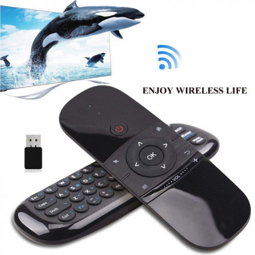 W1 Wireless QWERTY 57 touches clavier 2.4G Air Mouse Télécommande avec indicateur LED pour Android TV Box, Mini PC, Smart TV, Projecteur, HTPC, PC / TV tout-en-un SH2033293-010