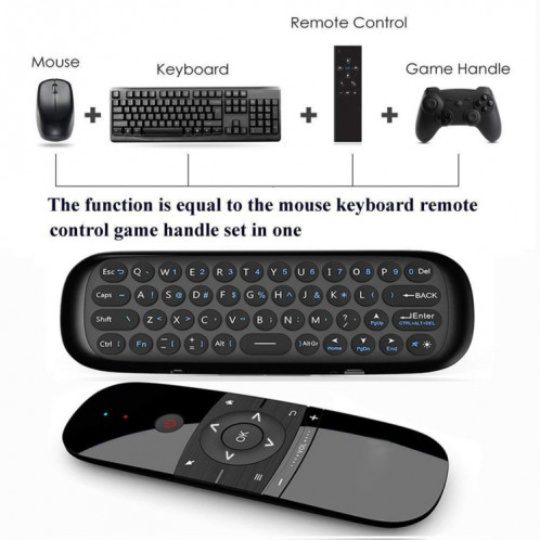 W1 Wireless QWERTY 57 touches clavier 2.4G Air Mouse Télécommande avec indicateur LED pour Android TV Box, Mini PC, Smart TV, Projecteur, HTPC, PC / TV tout-en-un SH2033293-010