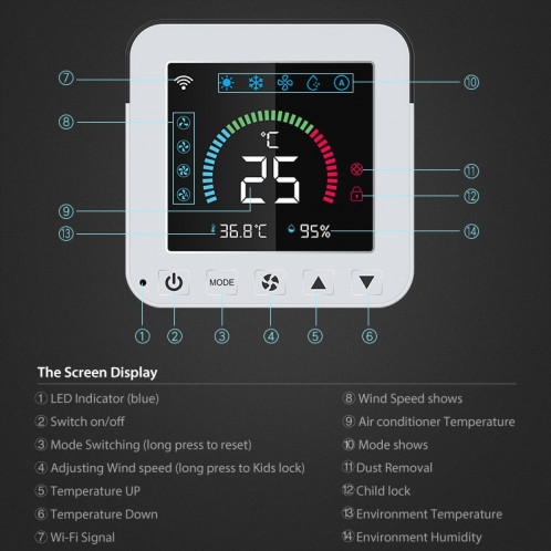 Neo NAS-RT01W WiFi Smart Color Screen infrarouge Air Climostat Thermostat (noir) SN087B34-014