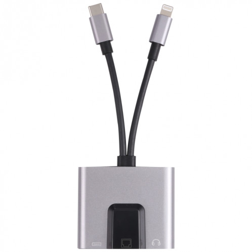 NK-1056PRO 3 en 1 8 broches + USB-C / Type-C mâle à 8 broches Chargements + Ethernet + 3.5mm Écouteur Adaptateur femelle SH21231493-06