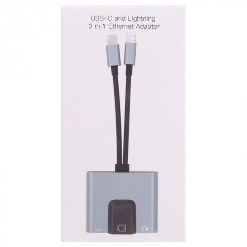 NK-1056PRO 3 en 1 8 broches + USB-C / Type-C mâle à 8 broches Chargements + Ethernet + 3.5mm Écouteur Adaptateur femelle SH21231493-06