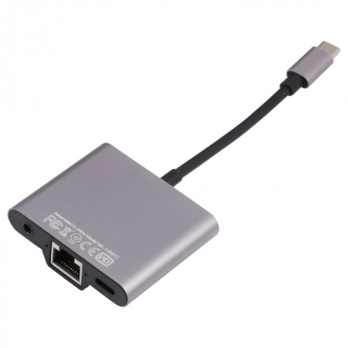 NK-1056TC 3 en 1 Homme USB-C / Type-C à la charge USB-C / TYPE-C + Ethernet + 3.5mm Écouteur Adaptateur femelle SH2126366-07