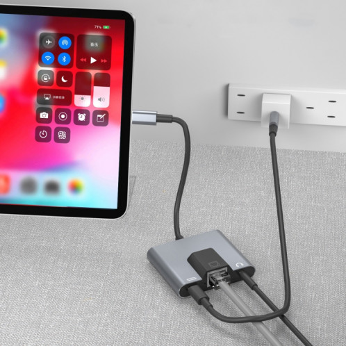 NK-1056TC 3 en 1 Homme USB-C / Type-C à la charge USB-C / TYPE-C + Ethernet + 3.5mm Écouteur Adaptateur femelle SH2126366-07