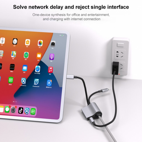 NK-1054PRO 2 en 1 8 broches + USB-C / Type-C mâle à 8 broches Chargements + Adaptateur femelle Ethernet SH21311335-07