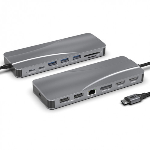 Adaptateur Rocketek HC451 Type-C vers 60W PD + 4K HDMI + DP + 100M RJ45 HUB 14 en 1 SR2173219-08