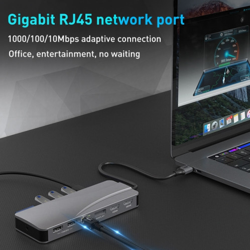 Adaptateur Rocketek HC451 Type-C vers 60W PD + 4K HDMI + DP + 100M RJ45 HUB 14 en 1 SR2173219-08