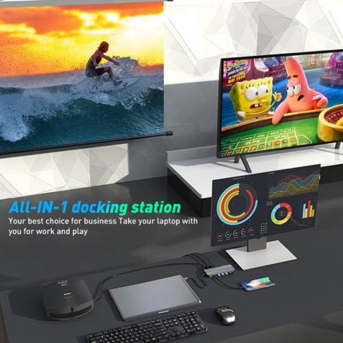 Adaptateur Rocketek HC451 Type-C vers 60W PD + 4K HDMI + DP + 100M RJ45 HUB 14 en 1 SR2173219-08