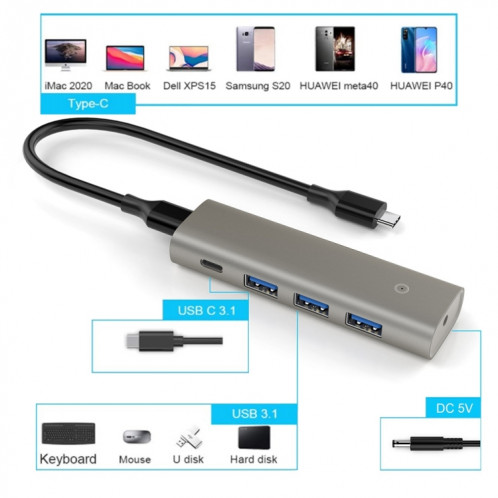 Adaptateur HUB Rocketek HC466 USB3.2 Gen2 Type-C 4 en 1 SR2189915-06
