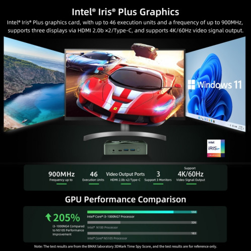 Mini PC BMAX B6 Plus Windows 11, 12 Go + 512 Go, Intel Core i3-1000NG4, prise en charge HDMI / RJ45, SB16US1335-012