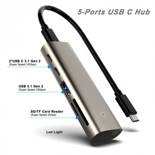 Adaptateur Rocketek HC463 USB3.1 Gen2 vers Type-C 3.1 + USB 3.1 + SD / TF 6 en 1 HUB SR2228308-07