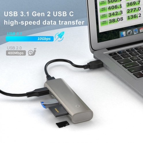 Adaptateur Rocketek HC463 USB3.1 Gen2 vers Type-C 3.1 + USB 3.1 + SD / TF 6 en 1 HUB SR2228308-07