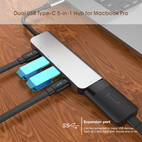 Adaptateur HUB 5 en 1 HDMI + USB x 2 + PD x 2 vers USB-C / Type-C SH22561602-05