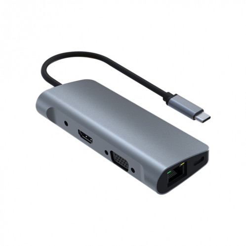 Adaptateur RJ45 9 en 1 + PD + SD/TF + USB 3.0 x 2 + HDMI + VGA + Audio vers USB-C / Type-C HUB SH22581564-07