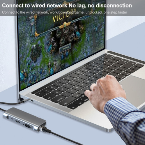 Adaptateur RJ45 9 en 1 + PD + SD/TF + USB 3.0 x 2 + HDMI + VGA + Audio vers USB-C / Type-C HUB SH22581564-07