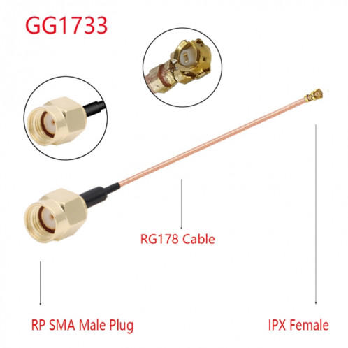 Câble adaptateur IPX femelle vers GG1733 RP-SMA mâle RG178, longueur : 15 cm SH22927-04